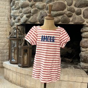 Bubble sleeve red and white stripped with “Amour” embroidered on the front